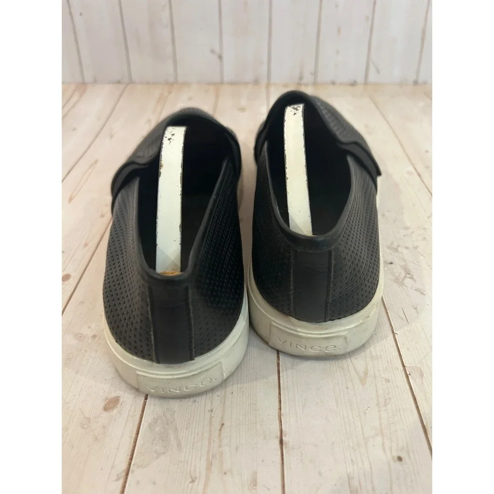Vince Womens Blair Slip On Sneaker Perforated Black Leather Casual Loafers 9.5 M
